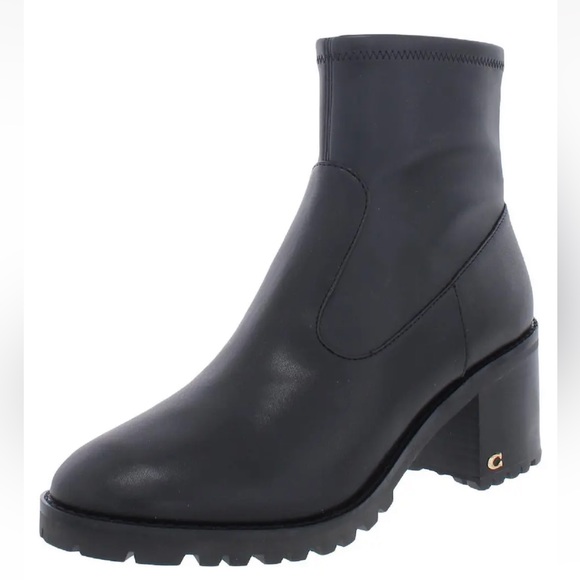 Coach Leather Joy Lugged Sole Zipper Logo Ankle Boots Shoes -NIB - Duplicate - Picture 1 of 3